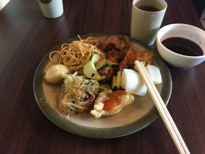 Taiwanese buffet- style comes with two kinds of soup at Veggie Bunch in Richmond