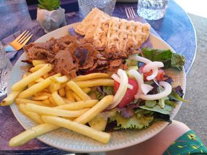 Vegan gyros and pita at Souvlaki - Harbour lights in Paxos