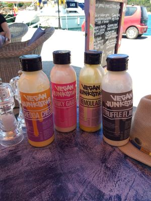 Selection of vegan condiments at Souvlaki - Harbour lights in Paxos