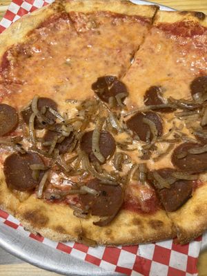 Half violife. Half pep&onions    at Attilio's Pizzeria in Toms River