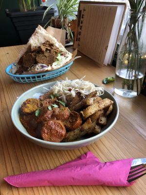 curry wurst & a regular döner  at Döner Bei Tante Anne in Norwich