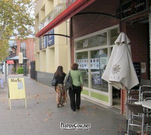 View from sidewalk at Meesu Vegetarian Kitchen in Adelaide
