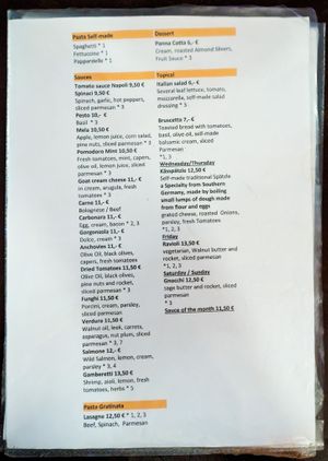 Menu page at Nudelbude at Nudelbude in Berlin