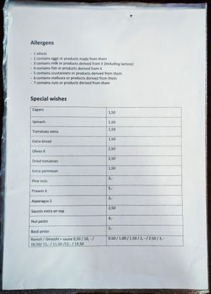 Menu page at Nudelbude at Nudelbude in Berlin