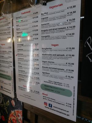 Menu at Atelier das Pizzas in Cascais