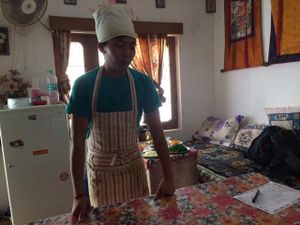 chef Lhamo at Lhamo's Vegetarian Tibetan Cooking Classes in Dharamshala