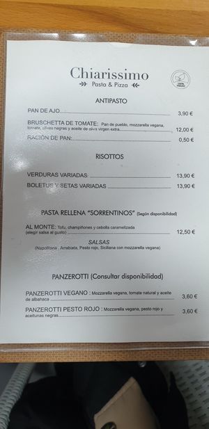Carta vegana 1 at Chiarissimo Pasta y Pizza in Laredo