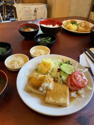 Wed special - miso, rice, veg and tofu steak  at Lung Ta in Dharamshala