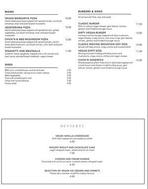 Vegan menu at Hindelinis in Clitheroe
