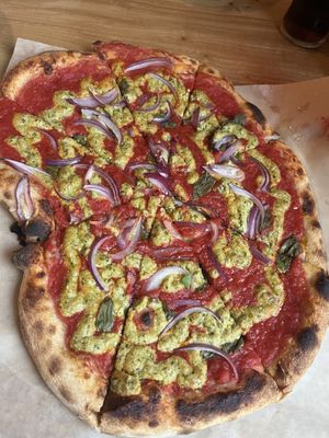 Byo pizza with the herbed cashew vegan cheese   at The Wheel Apizza Pub in Eugene