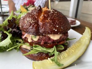 Red bean + quinoa burger   at Garden Grille Cafe in Pawtucket