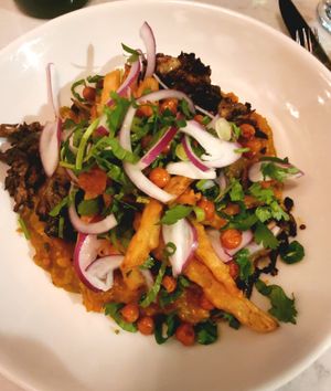 Tetsukabuto squash and chickpea curry 🍛 with tempura fried Kohlrabi special 😋 👌🏼 #Veganuary at Garden Grille Cafe in Pawtucket