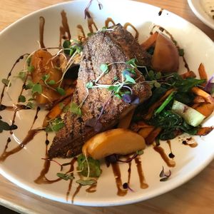 Entree special- tofu, sweet potato, peaches, balsamic  at Garden Grille Cafe in Pawtucket