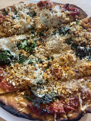 Tempeh sausage pizza w/ vegan parm & mozzarella at Garden Grille Cafe in Pawtucket