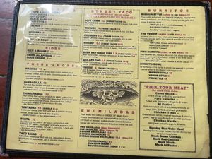 Menu - note vegan meat options in bottom right corner  at El Chupacabra - Greenwood in Seattle