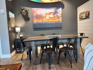 Lower street level indoor eating area at Oyhut Bay Grill in Ocean Shores