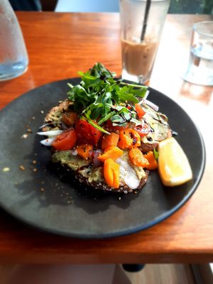 Vegan smashed avo with pumpkin and salsa verde at The Deck in Airlie Beach