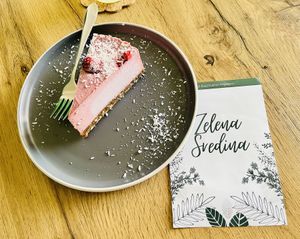 Raw raspberry cake   at Zelena Sredina in Sarajevo