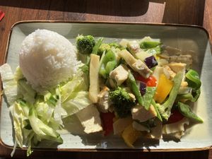 Green curry with tofu  at Asia Food Sushi bar in Hannover