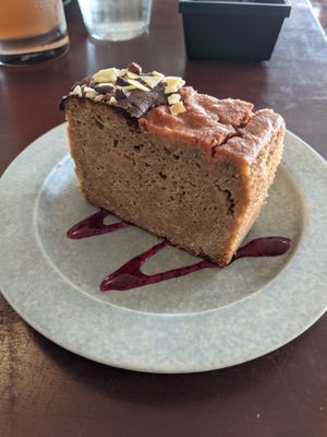 Vegan raw cake with chocolate nibs at Timeless Chocolate in Chatan