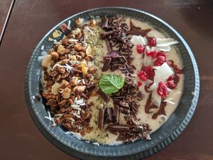 Vegan fruit bowl coconut at Timeless Chocolate in Chatan