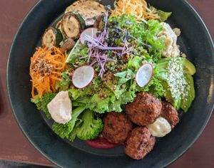 Falafel and hummus with local veggies at Timeless Chocolate in Chatan