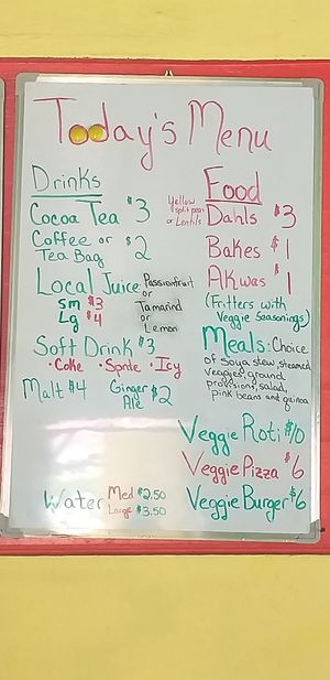 Typical menu at Alor in Soufriere
