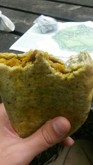 Delicious curried cauliflower pasty (vg) at Clock Tower Cafe in Morpeth