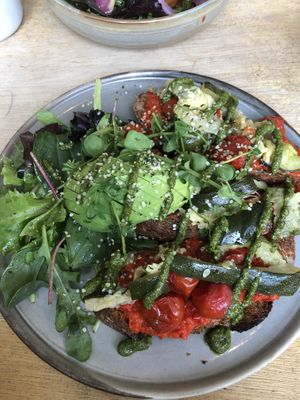 Summer Toast veganized (avocado instead of burrata)   at THE WILD LAB in Brussels