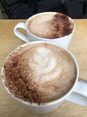 Hot chocolate with oat (back) and pea (front)  at THE WILD LAB in Brussels