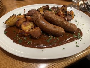 Beyond sausage entrée   at Mountain Brauhaus in Gardiner