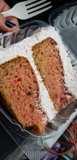 Strawberry cake at Loving Hut in Arlington