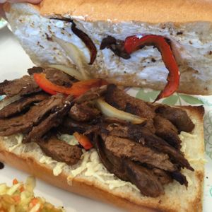 Baguette sandwich with vegan cheese and vegan strips. The bread is so fresh!!  at Loving Hut in Arlington