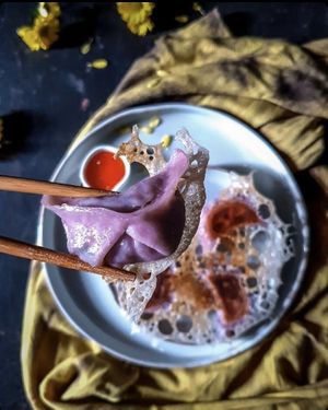 Beetroot dumpling  at Aura Dimsum Lab in Lisbon