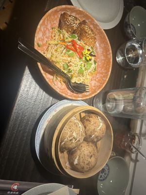 Glass noodle salad, mushroom bao  at Aura Dimsum Lab in Lisbon