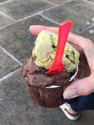 Pistachio gelato and tripe chocolate sorbet  at Dark Sugars Cocoa House in South East London