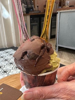 Chocolate and pistachio sorbets  at Dark Sugars Cocoa House in South East London