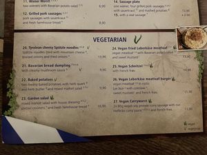 Menu with the available vegan options (most is vegetarian unfortunately)  at Hofbrau Wirtshaus in Berlin