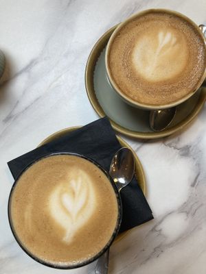 Delicious coffee - Hasbean blend, oat flattie and oat latte at Wild Root in Southport