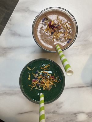 Cacao magic and green smoothie - both delicious at Wild Root in Southport