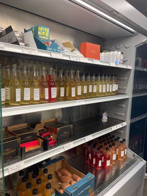 Home made kombucha and the space where cheese would normally go  at Wild Root in Southport