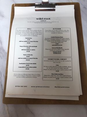 Lunch menu june 2023  at Wild Root in Southport