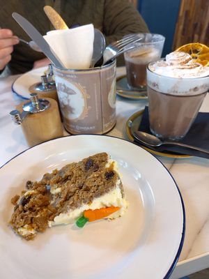 Carrot cake & orange hot chocolate at Wild Root in Southport