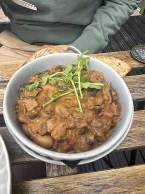 One pot with aubergine and tomato with beans - really good!  at Wild Root in Southport