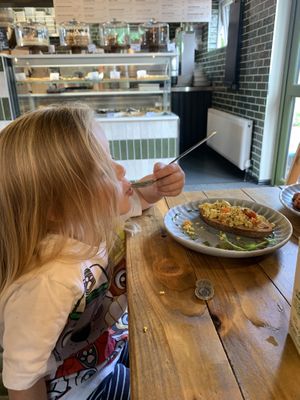 Kids tofu on toast  at Wild Root in Southport