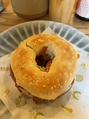 Carrot lox cream cheese bagel  at Wild Root in Southport