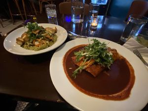 Chimichurri with tofu (left), George’s Enchilada (right)  at Verde Cocina in Portland