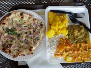 3 entree with onion nan at Delhi Kitchen in San Diego