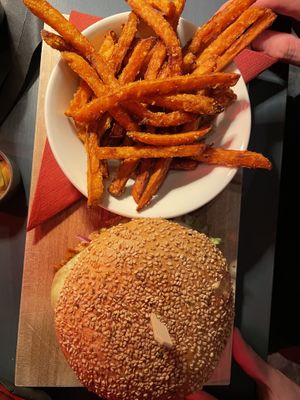 Seitan Burger & Sweet Potato Fries  at Kapitel in Bern