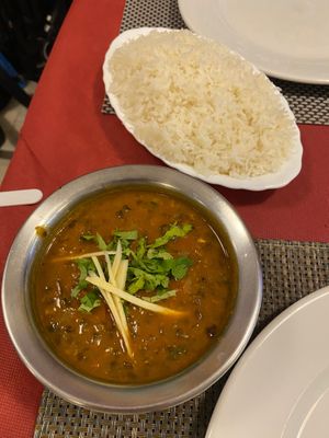 Ayurvedic Dall (Black Lentils) and plain basmati rice.  at Namaste Indian in Mallorca
